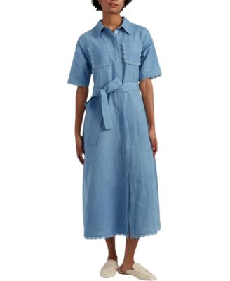 Women's Linen-Blend Scallop Shirt Dress