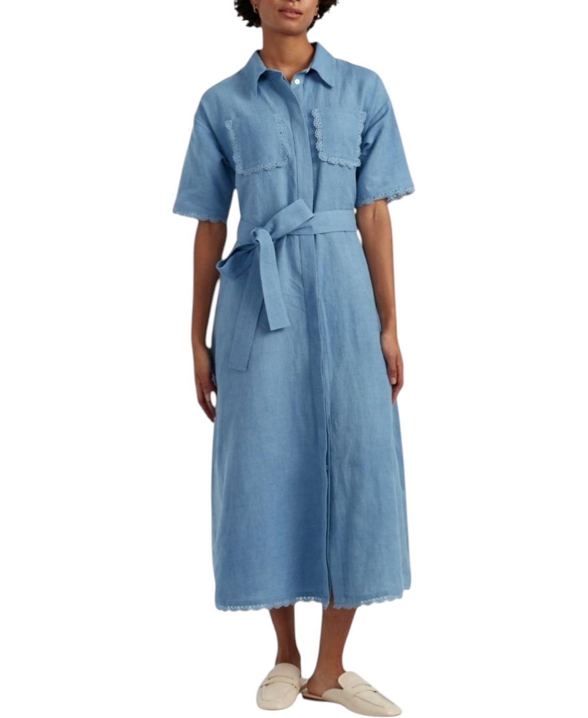 Chinti & Parker Women's Linen-Blend Scallop Shirt Dress