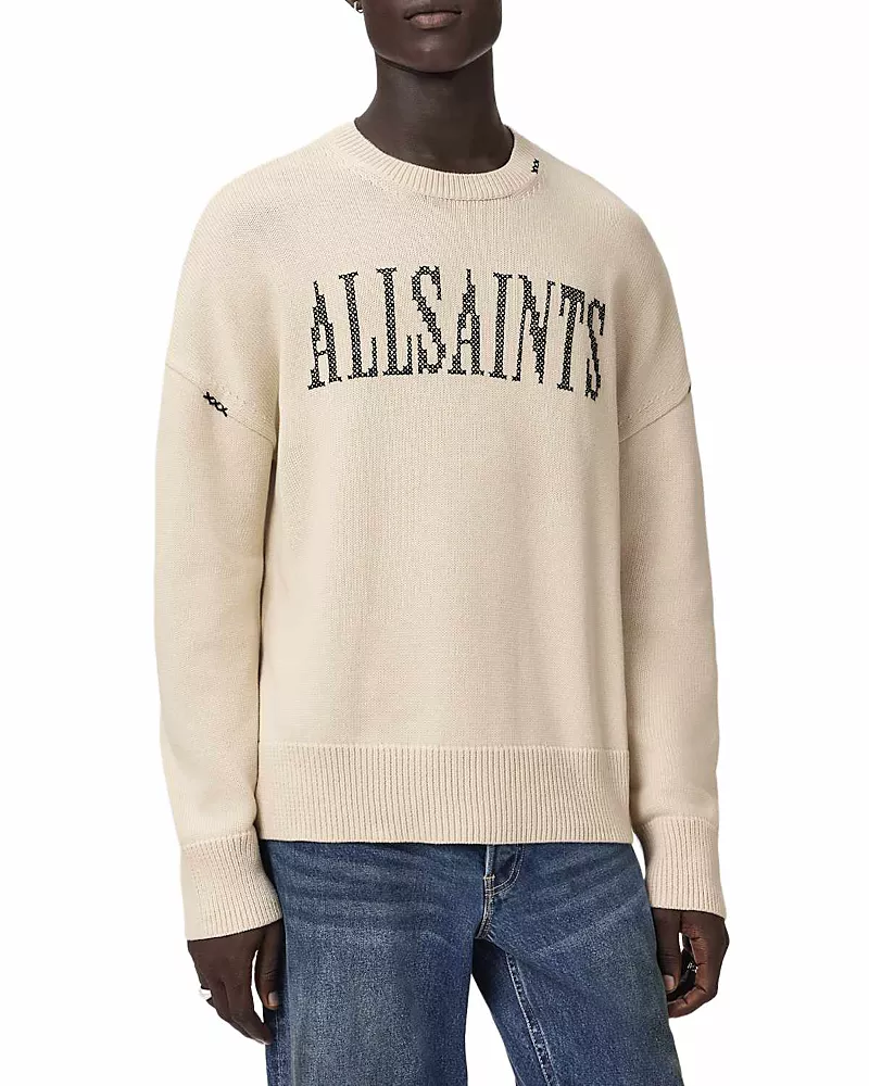 Allsaints Crossed Oversized Fit Logo Crewneck Sweater