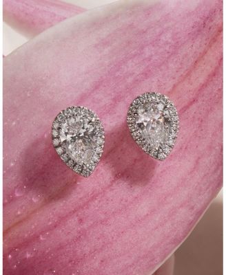  Halo Stud Earrings in 14K Gold, 1.5ctw Pear Lab Grown Diamond