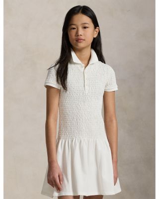 Girls' Smocked Stretch Mesh Polo Dress - Big Kid