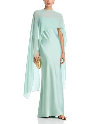Long Satin Dress with Chiffon Overlay - Exclusive 