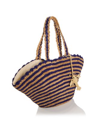 Stripe Fan Raffia Tote