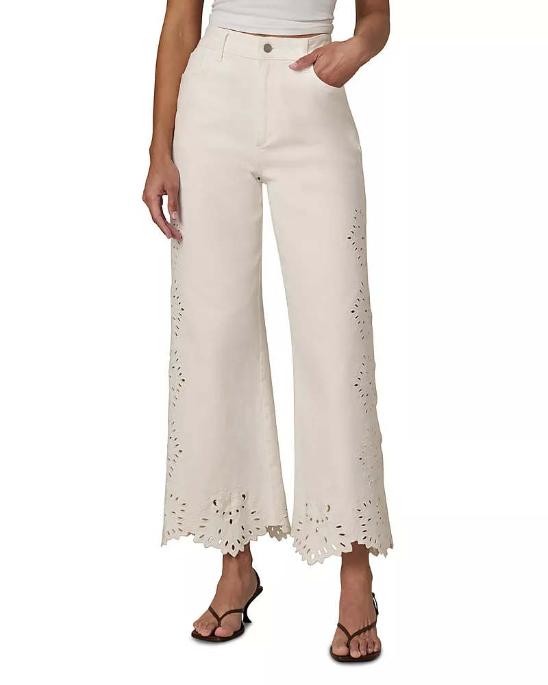 Joe's Jeans The Mia Broderie Wide Leg Ankle Jeans in Ecru Floral