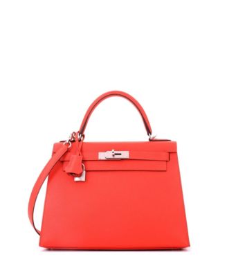 Kelly 28 Handbag Orange Epsom with Palladium Hardware
