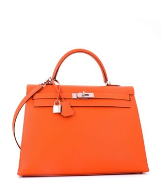Kelly 35 Handbag Orange Epsom with Palladium Hardware