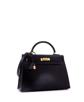 Kelly 32 Handbag Black Box Calf with Gold Hardware