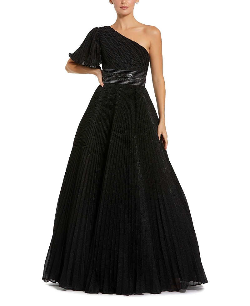 Mac Duggal Pleated Shimmering Georgette One Shoulder Gown