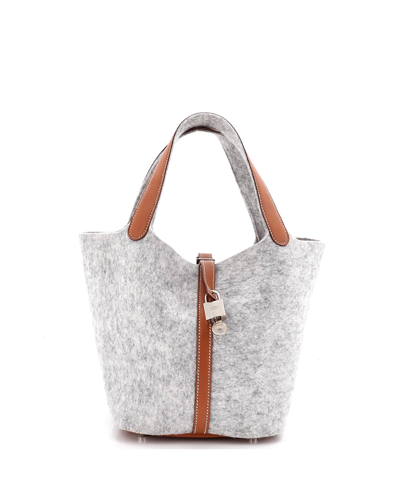 Pre-owned Pre-owned Hermes Hermes Mm Picotin Lock Bag Felt With Leather In Gray/ Brown/ Grey