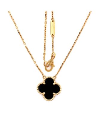  Vintage Alhambra Pendant Necklace 18K Gold and Onyx, 16.25"