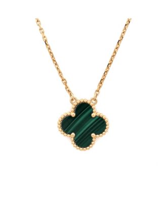  Vintage Alhambra Pendant Necklace 18K Gold and Malachite, 16.25"