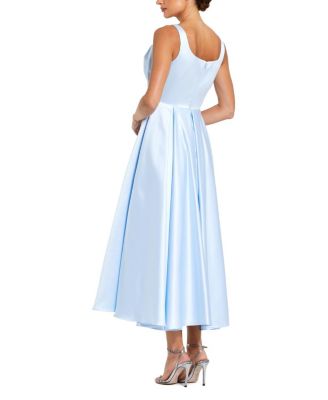 Sleeveless Satin Midi Dress with Bow Detail