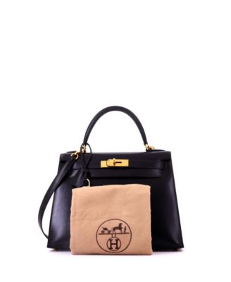 Kelly 28 Handbag Black Box Calf with Gold Hardware