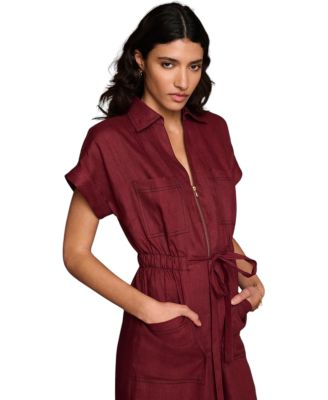  Women's Linen Midi Shirt Dress