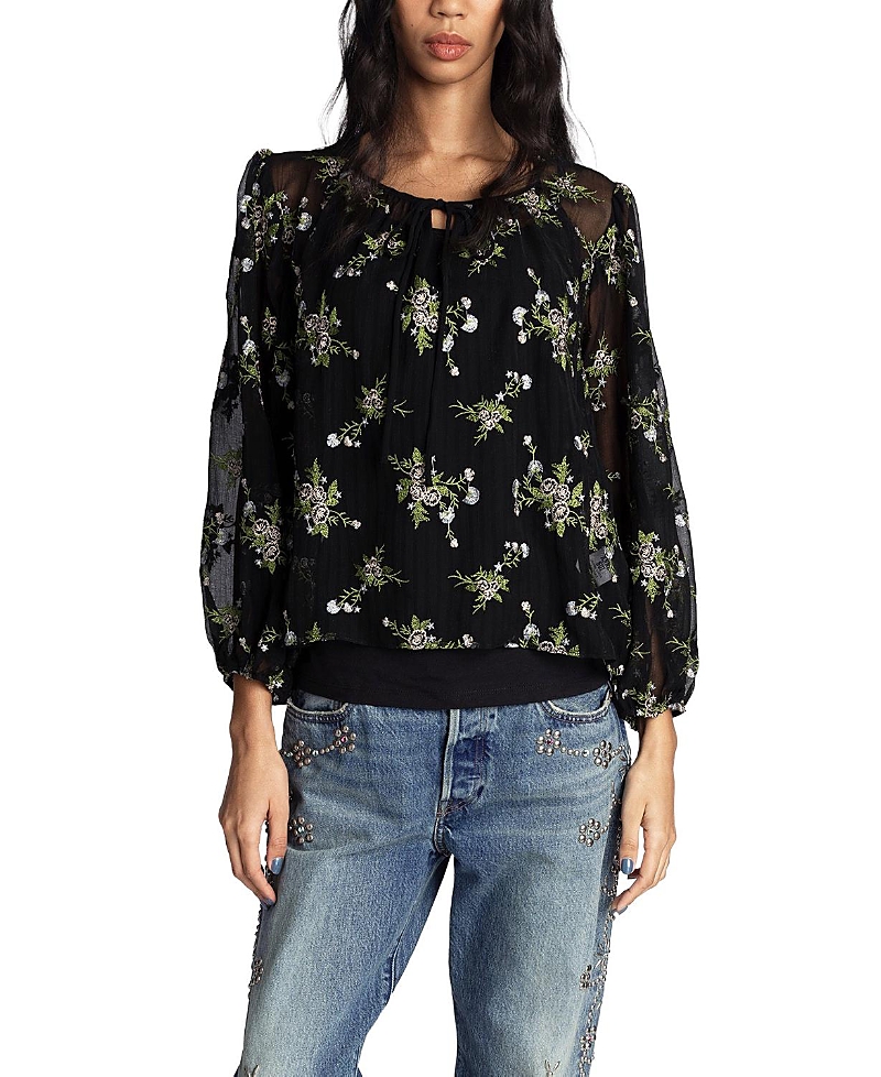 Anna Sui Bluebell Embroidered Chiffon Blouse