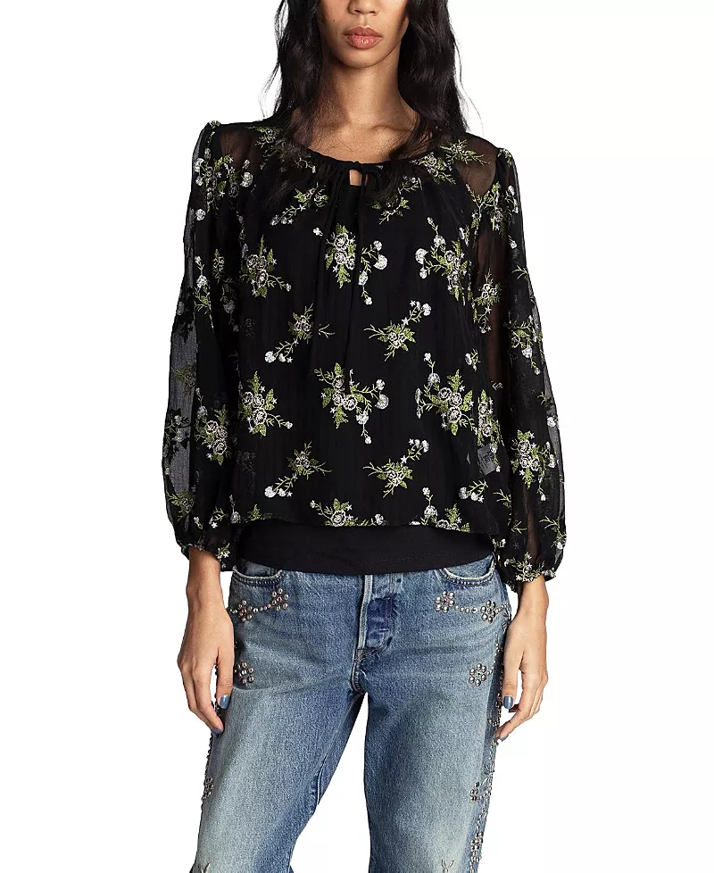 Anna Sui Bluebell Embroidered Chiffon Blouse