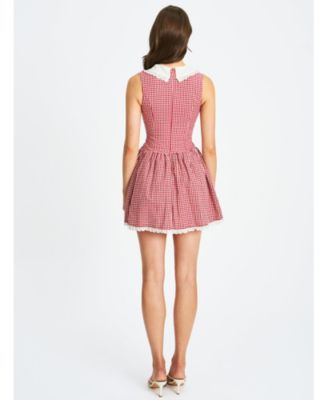  Nala Gingham Eyelet Lace Trim Peterpan Collar Mini Dress