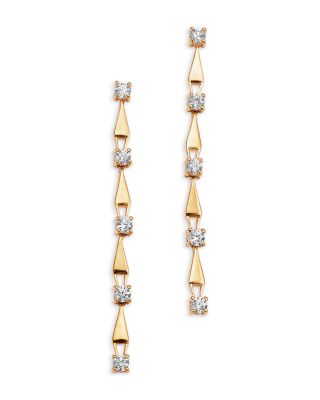 Diamond Station Drop Earrings in 14K Yellow Gold, 0.50 tcw