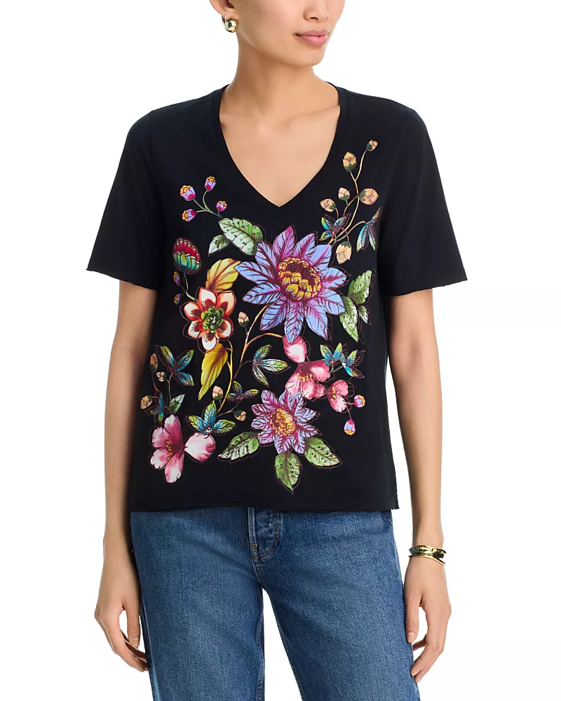 Johnny Was Aivy Raw Hem V Neck Tee
