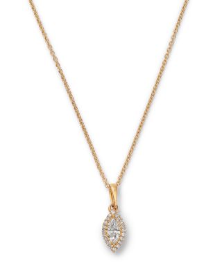 Diamond Marquise Shaped Halo Pendant Necklace in 14K Yellow Gold, 0.15 tcw