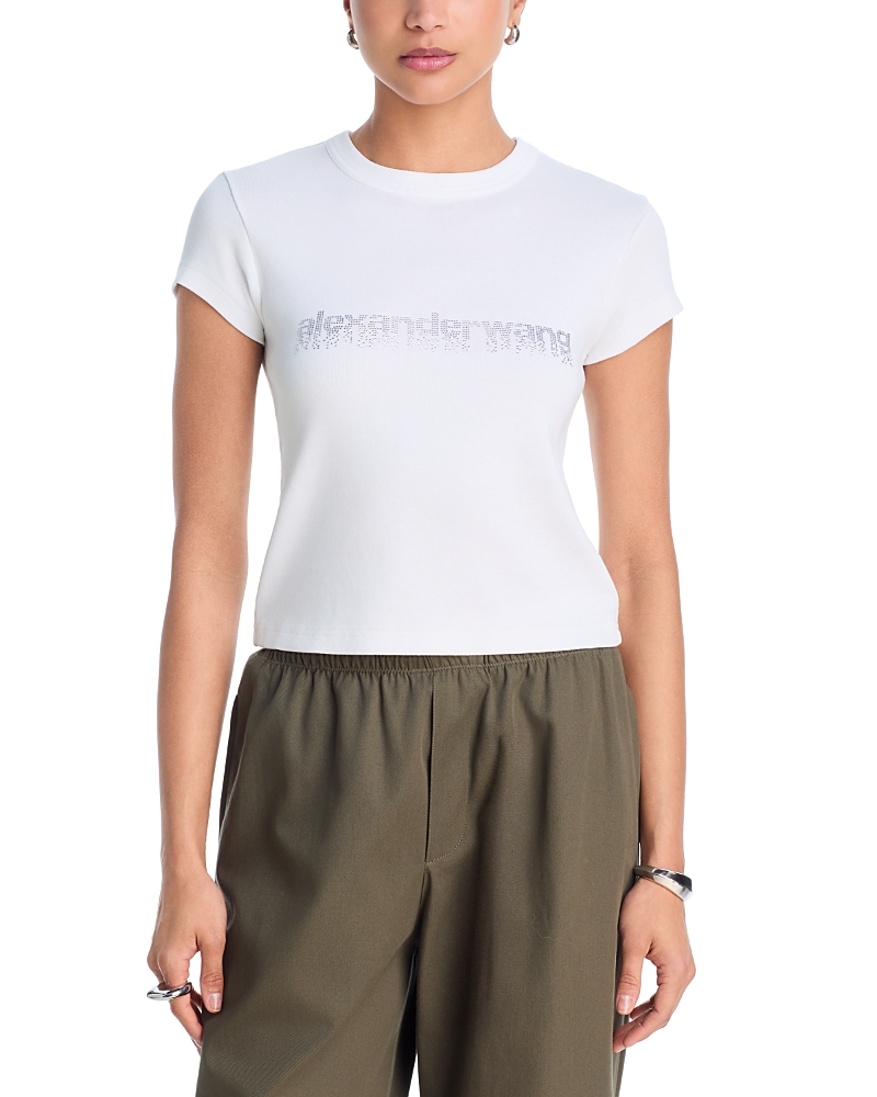 alexanderwang Ribbed Knit Rhinestone Logo Crewneck Tee