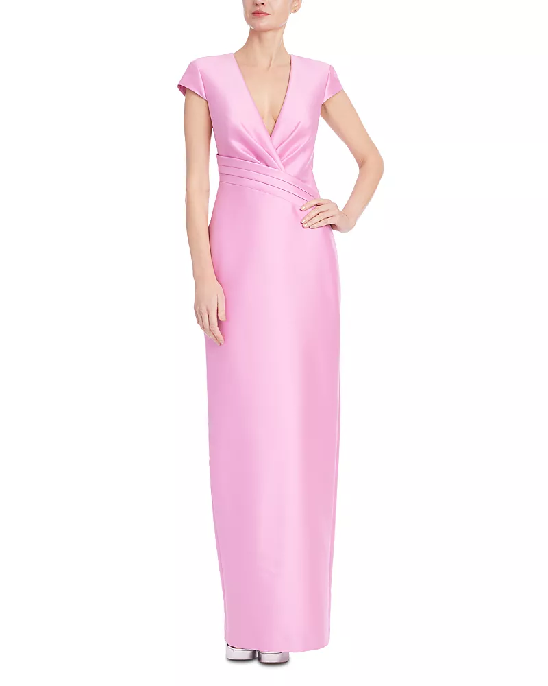 Badgley Mischka Cap Sleeve Pleated Waist Gown