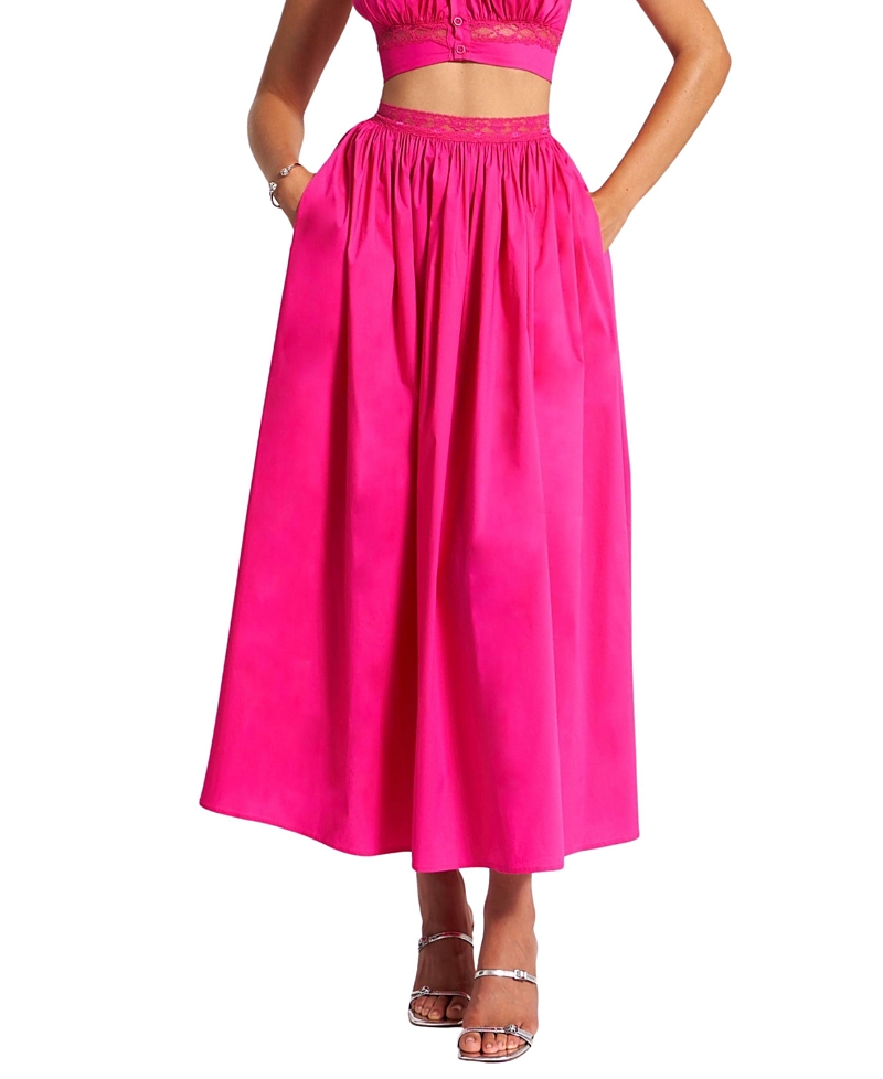 Miss Circle Martha Cotton Poplin Maxi Skirt with Lace Trim