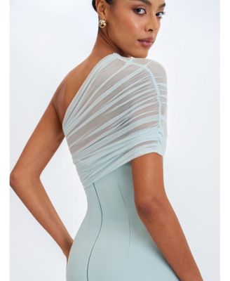  Phoebe One-Shoulder Ruched Mesh Mini Dress
