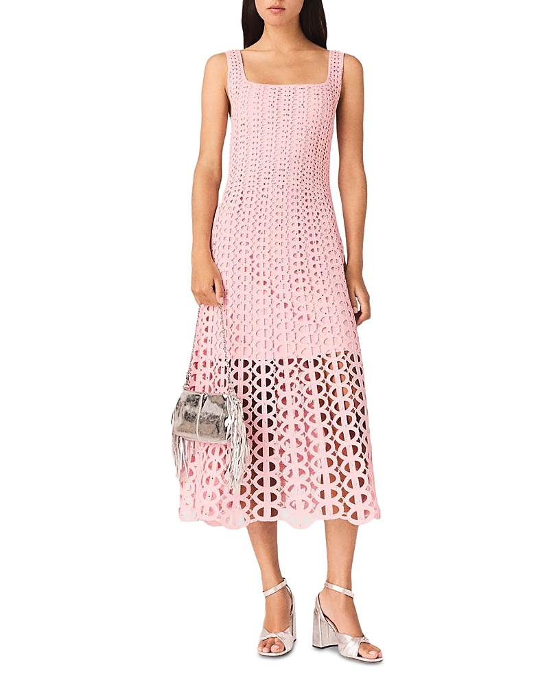Maje Russelking Rhinestone Crochet Midi Dress