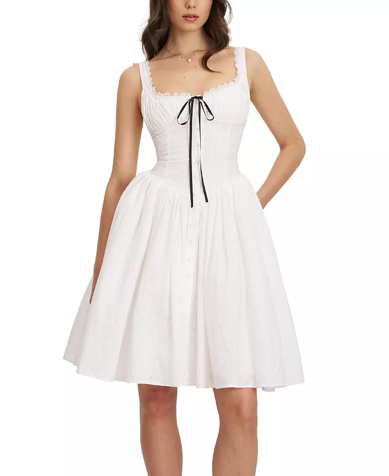 Miss Circle Madison Cotton Eyelet Square Neck Midi Dress