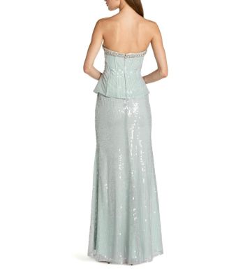 Strapless Sequin Peplum Gown With Rhinestone Trim
