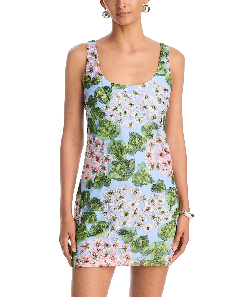 Aqua Hydrangea Embroidered Mini Dress - Exclusive