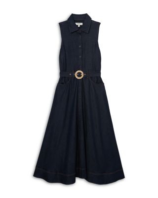 Remi Button Front Denim Dress in Indigo Blue