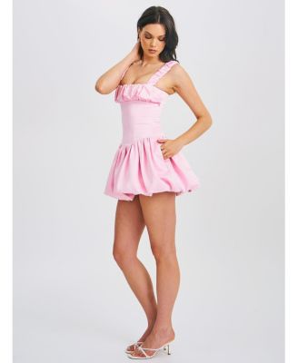  Aubreey Drop Waist Satin Bubble Hem Mini Dress