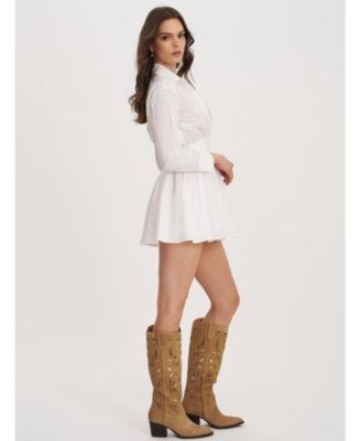  Gabriella Cotton Eyelet Button Up Long Sleeve Shirt Dress