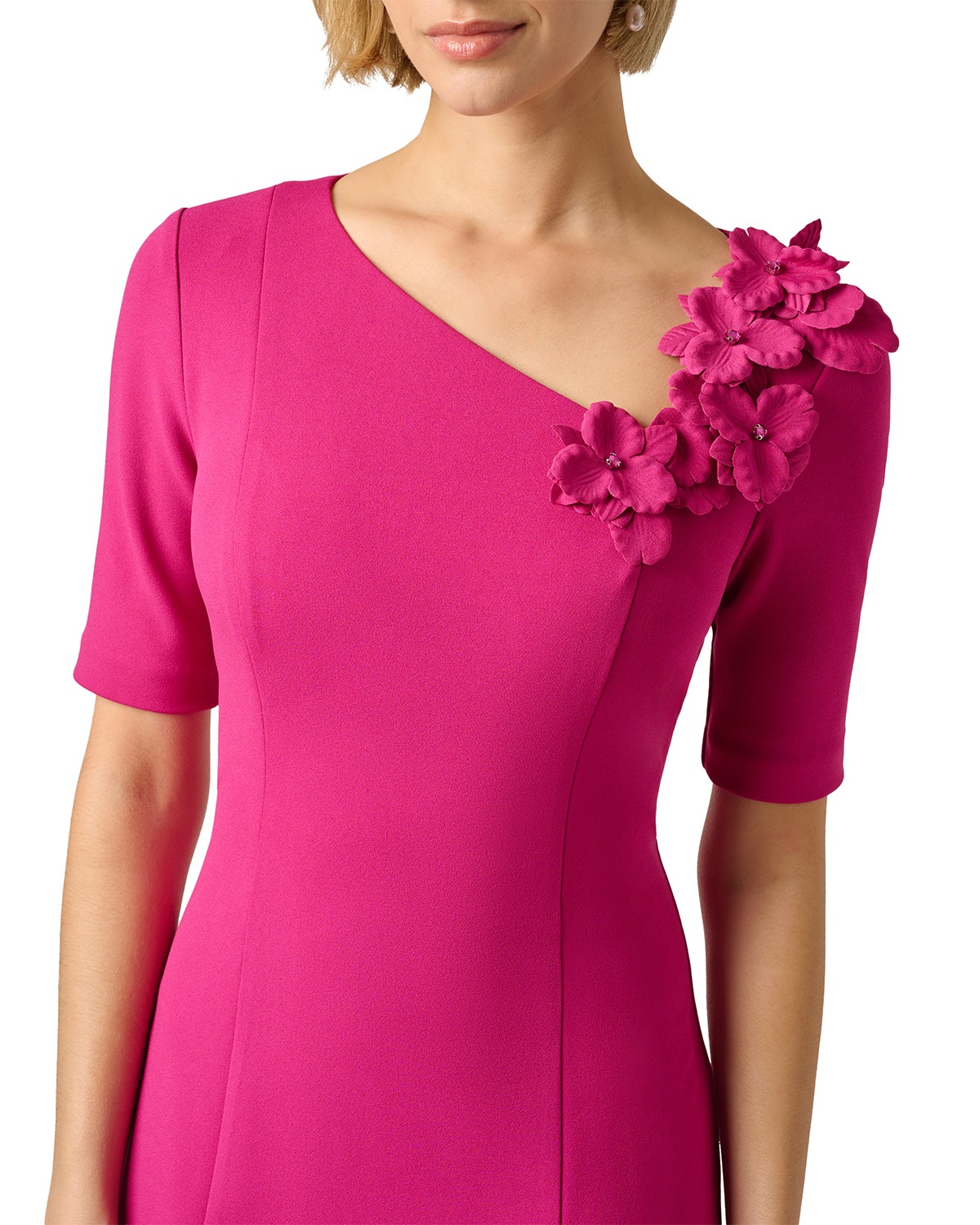 3D Floral Crepe Midi Dress
