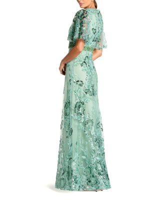 Floral Embellished Short Sleeve Gown