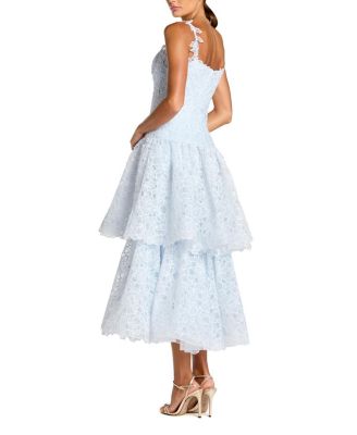  Sleeveless Embroidered Lace Tiered Midi Dress