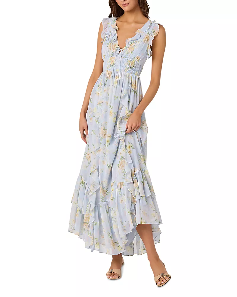 Astr the Label Sleeveless Ruffled Flowy Floral Print Maxi Dress