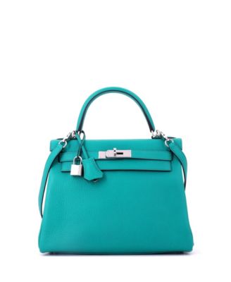 Kelly 28 Handbag Blue Clemence with Palladium Hardware