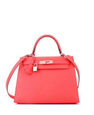 Kelly 28 Handbag Pink Epsom with Palladium Hardware