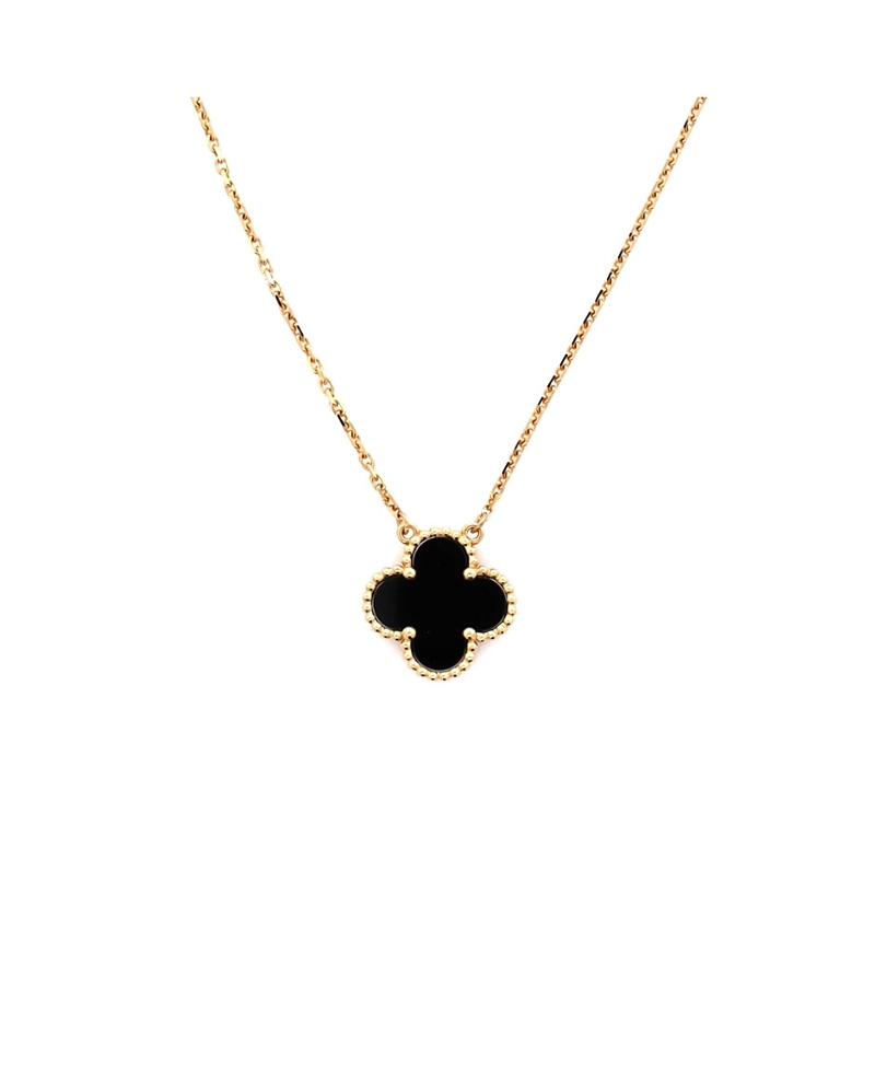 Pre-Owned Van Cleef & Arpels Vintage Alhambra Pendant Necklace 18K Gold and Onyx, 16.25