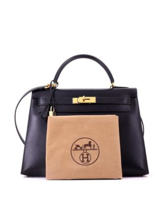 Kelly 32 Handbag Black Box Calf with Gold Hardware