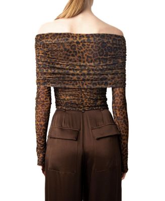  Printed Mesh Off Shoulder Top