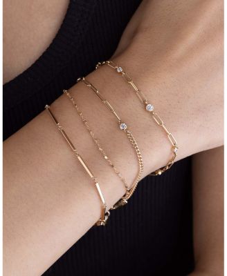 14K Yellow Gold Bezel Diamonds Mixed Chain Bracelet