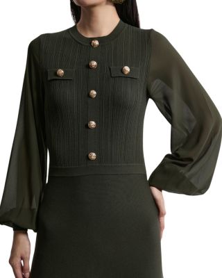 Military Trim Chiffon Sleeve Knit Dress