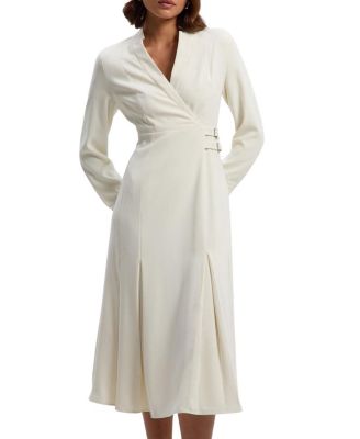 Crepe Buckle Waist Midi Shirt Dress