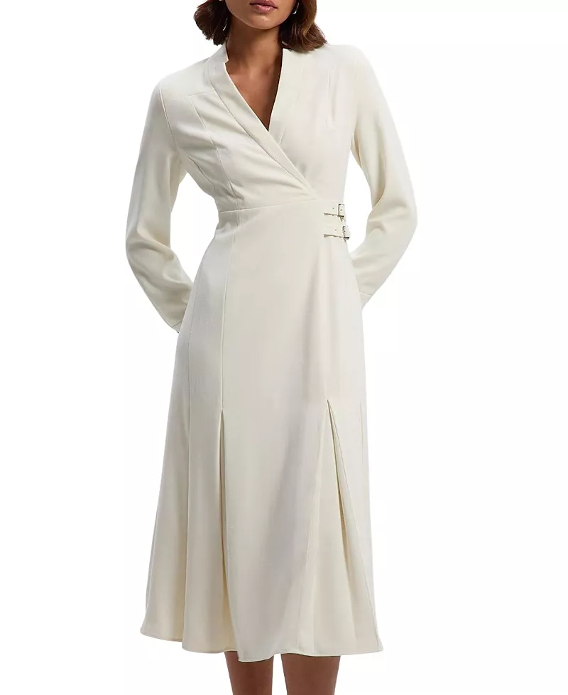 Karen Millen Crepe Buckle Waist Midi Shirt Dress