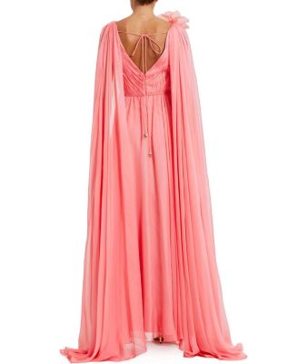  Chiffon V-Neck Gown With Cape Sleeves