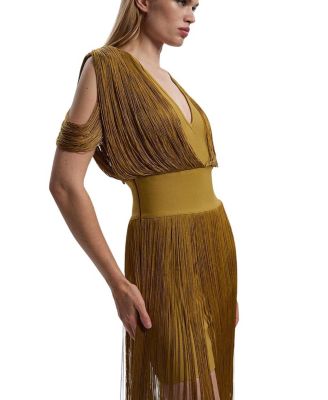 Bandage Knit Fringe Detail Dress